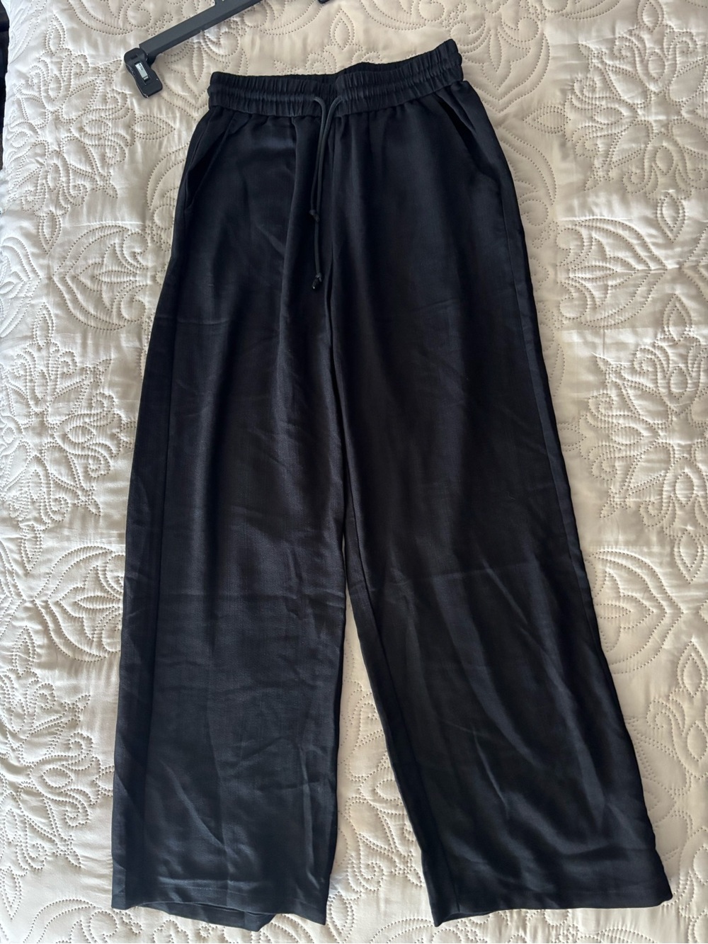 HALARA Size Small/ Tall Black Wide-Leg Drawstring Linen Pants - Picture 5 of 10